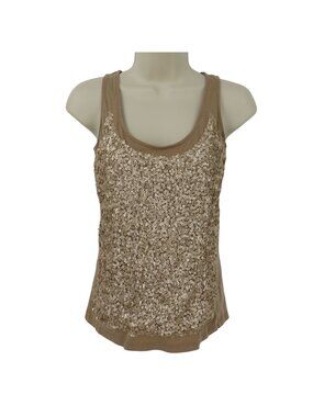 Talbots Women Extra Small XS Cotton Blend Sequin Scoop Tan Brown Tank Top Shirt